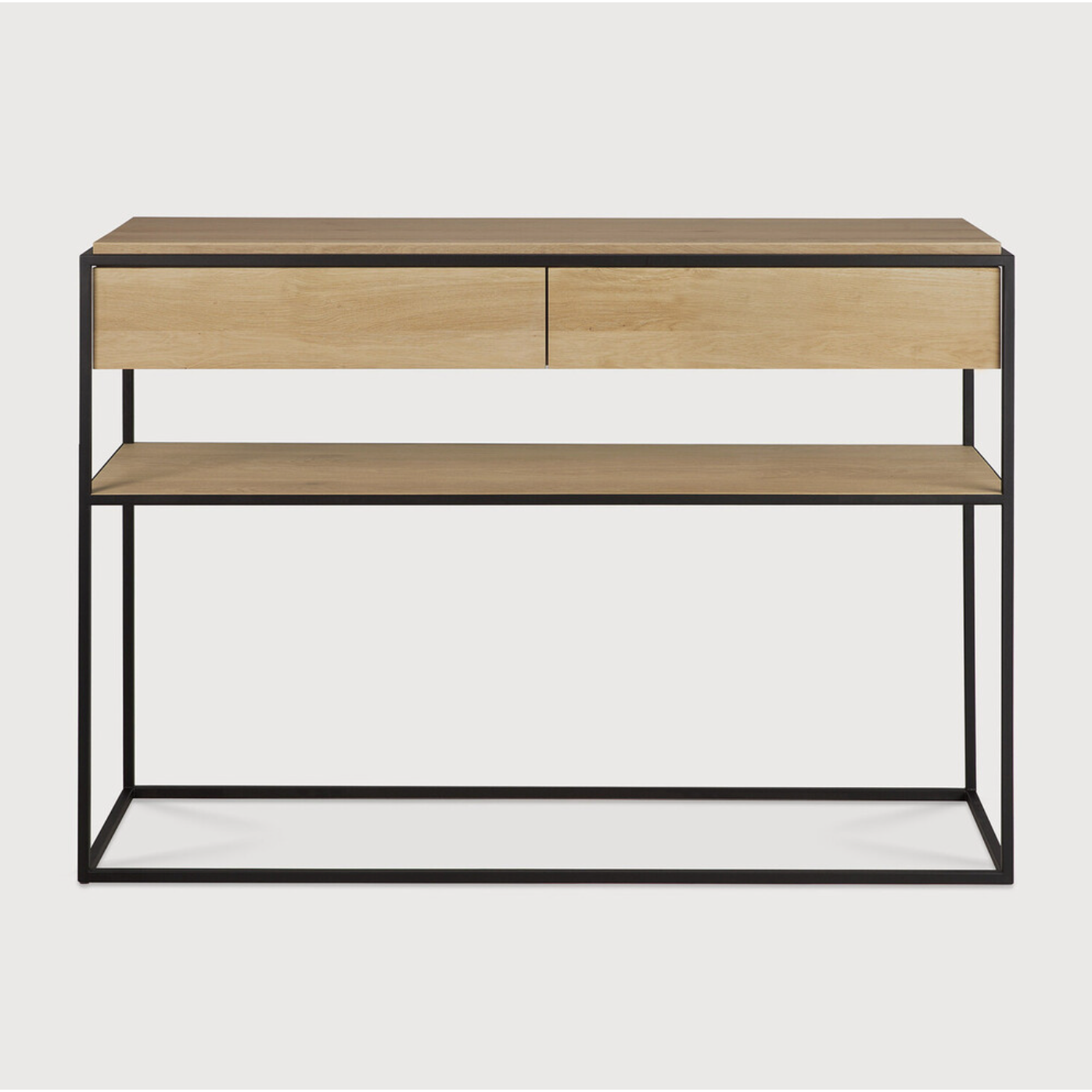 Featuring Oak Monolit Console Table by Ethnicraft at Amethyst Home. Balance and function come together in the Monolit console table. This simple, sleek table includes storage and we LOVE hidden storage! Dress up your living room or office with a piece that is both functional and stylish!
Dimensions: 48.5"w x 16"d x 33.5"h Weight: 77 lbs
Material: Oak, 100% so.  Amethyst Home provides interior design, new home construction design consulting, vintage area rugs, and lighting in the Boston metro area.