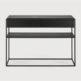 Featuring Oak Monolit Console Table - Black by Ethnicraft at Amethyst Home. Balance and function come together in the Monolit console table. This simple, sleek table includes storage and we LOVE hidden storage! Dress up your living room or office with a piece that is both functional and stylish!
Dimensions: 48.5"w x 16"d x 33.5"h Weight: 77 lbs
Material: Oak, .  Amethyst Home provides interior design, new home construction design consulting, vintage area rugs, and lighting in the Miami metro area.