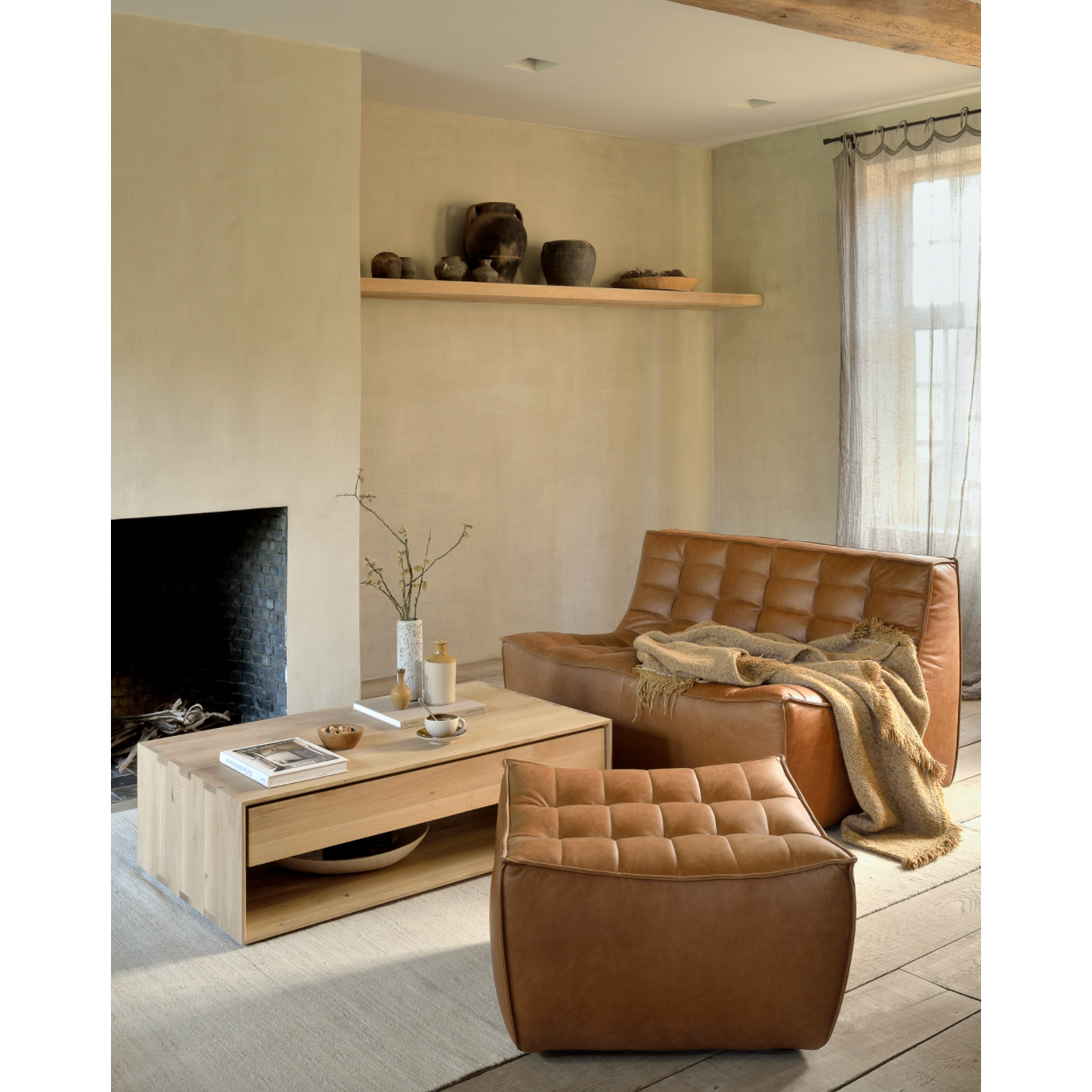 Featuring Oak Nordic Coffee Table by Ethnicraft at Amethyst Home. Featuring both a bottom shelf and a drawer, this Oak Nordic Coffee Table brings a functional and beautiful organic element to any living room or lounge area. 
Dimensions: 47.5"w x 28"d x 14"h Weight: 112 lbs
Material: Oak, 100% solid woodFinish: Oiled
For regular dusting use a dry cloth. For cl.  Amethyst Home provides interior design, new home construction design consulting, vintage area rugs, and lighting in the Dallas metro area.