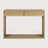 Featuring Oak Nordic Console Table by Ethnicraft at Amethyst Home. This Oak Nordic Console combines refined design with the purity of solid wood. We love that the bevelled edges will add an upscale aesthetic to any entry hall or living room space.
Dimensions: 47.5"w x 16"d x 33.5"h Weight: 84 lbs
Dimensions: 63"w x 16"d x 33.5"h Weight: 108 lbs
Material: Oak, .  Amethyst Home provides interior design, new home construction design consulting, vintage area rugs, and lighting in the Miami metro area.