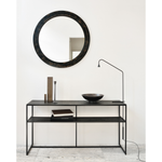 Featuring Pentagon Console Table - Lava - Whisky by Ethnicraft at Amethyst Home. The deep surface of the Pentagon console is shaped by hand by skilled artisans. Natural mineral powders and color pigments blend to form the console's unique finish. We love how this piece's simple lines showcase the clean beauty of well-crafted metal work. We imagine this uni.  Amethyst Home provides interior design, new home construction design consulting, vintage area rugs, and lighting in the San Diego metro area.