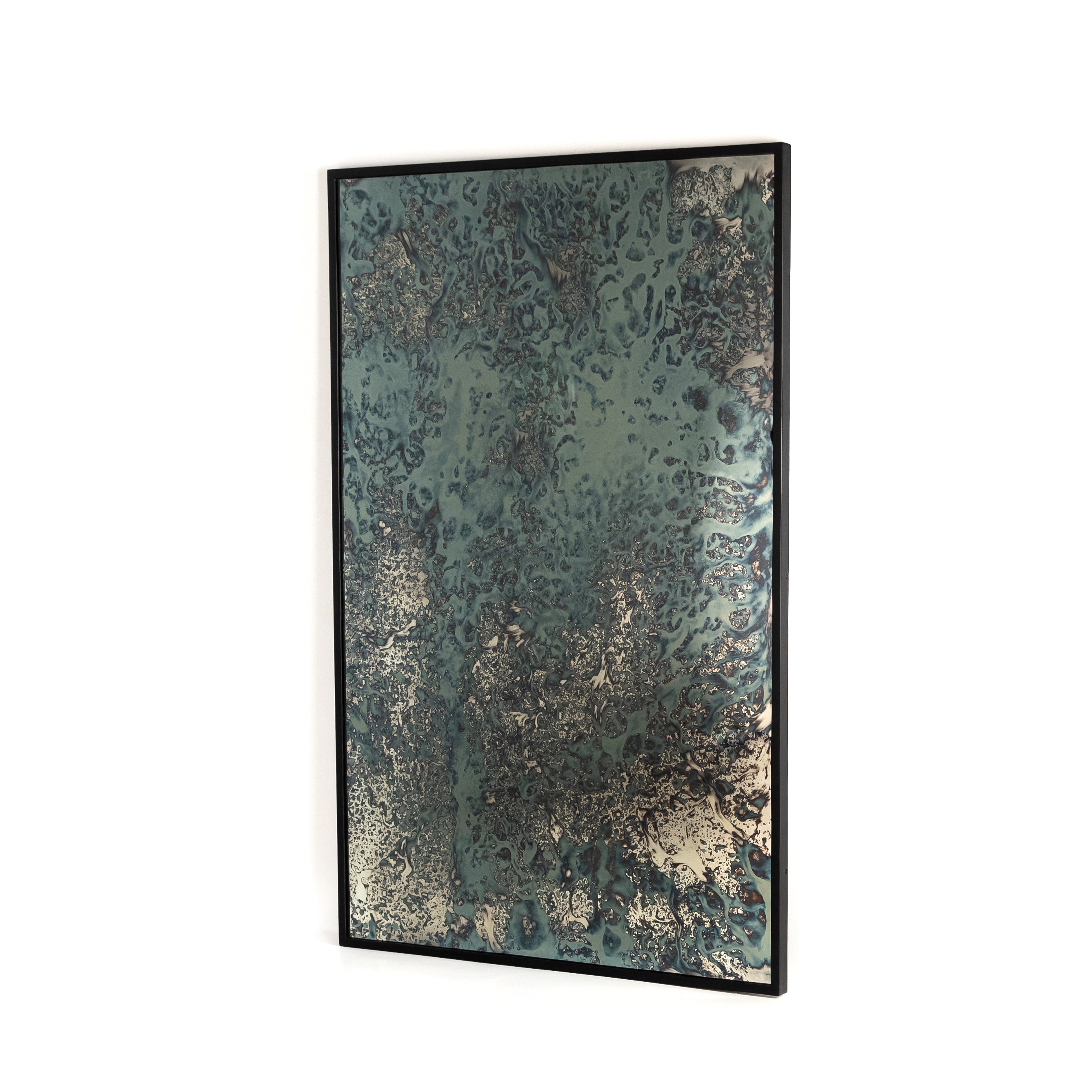 Featuring Acid Wash Floor Mirror - Iron Matte Black by Four Hands at Amethyst Home. We love the artistic reflection of this Acid Wash Floor Mirror - Iron Matte Black. Black-finished iron forms a clean, rectangular frame for acid-washed mirror with hand-painted blue hues - your new favorite mirror for any room!
Overall Dimensions: 53.50"W x 1.50"L x 80.  Amethyst Home provides interior design, new home construction design consulting, vintage area rugs, and lighting in the Salt Lake City metro area.