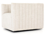 Featuring Augustine Swivel Chair - Cream by Four Hands at Amethyst Home. You will love the dramatic channeling of this Augustine Cream Swivel Chair. The swivel feature sets this apart from other chairs and is a great choice for any living room or media room. This chair is comfort wrapped in soft linen blend making this everyone's favorite chair.Overall Dim.  Amethyst Home provides interior design, new home construction design consulting, vintage area rugs, and lighting in the San Diego metro area.