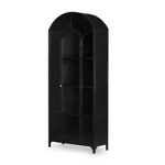 Featuring Belmont Black Iron Cabinet by Four Hands at Amethyst Home. Display barware, books, or other treasures in an arch-topped cabinet. Solid iron sheeting is finished in soft, matte black with contrasting brass hardware.
Overall Dimensions: 39.50"W x 15.75"L x 92.50"HColors: Black, Clear Glass, Weathered BronzeMaterials: Iron, GlassWeight: 229.94 l.  Amethyst Home provides interior design, new home construction design consulting, vintage area rugs, and lighting in the Newport Beach metro area.