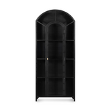 Featuring Belmont Black Iron Cabinet by Four Hands at Amethyst Home. Display barware, books, or other treasures in an arch-topped cabinet. Solid iron sheeting is finished in soft, matte black with contrasting brass hardware.
Overall Dimensions: 39.50"W x 15.75"L x 92.50"HColors: Black, Clear Glass, Weathered BronzeMaterials: Iron, GlassWeight: 229.94 lbVol.  Amethyst Home provides interior design, new home construction design consulting, vintage area rugs, and lighting in the Park City metro area.