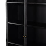 Store it in style with this Breya Cabinet - Black. Made from black-finished iron, beautifully arched cabinetry features glass-front doors, ideal for storing and displaying favorite books, photos, keepsakes, and more.  Overall Dimensions: 40.00"w x 16.25"d x 86.75"h