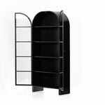 Store it in style with this Breya Cabinet - Black. Made from black-finished iron, beautifully arched cabinetry features glass-front doors, ideal for storing and displaying favorite books, photos, keepsakes, and more.  Overall Dimensions: 40.00"w x 16.25"d x 86.75"h