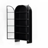 Store it in style with this Breya Cabinet - Black. Made from black-finished iron, beautifully arched cabinetry features glass-front doors, ideal for storing and displaying favorite books, photos, keepsakes, and more.  Overall Dimensions: 40.00"w x 16.25"d x 86.75"h