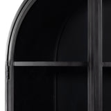 Store it in style with this Breya Cabinet - Black. Made from black-finished iron, beautifully arched cabinetry features glass-front doors, ideal for storing and displaying favorite books, photos, keepsakes, and more.  Overall Dimensions: 40.00"w x 16.25"d x 86.75"h