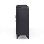 Featuring Camila Sideboard by Four Hands at Amethyst Home. A black iron frame with windowpane detail contrasts a stark white interior for an updated take on the traditional media console. Open-front glass doors and ample shelving maximize storage and display options.
Overall Dimensions: 94.50"W x 16"L x 39.50"HColors: Tempered Glass, Painted White, BlackM.  Amethyst Home provides interior design, new home construction design consulting, vintage area rugs, and lighting in the Alpharetta metro area.