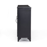 Featuring Camila Sideboard by Four Hands at Amethyst Home. A black iron frame with windowpane detail contrasts a stark white interior for an updated take on the traditional media console. Open-front glass doors and ample shelving maximize storage and display options.
Overall Dimensions: 94.50"W x 16"L x 39.50"HColors: Tempered Glass, Painted White, BlackM.  Amethyst Home provides interior design, new home construction design consulting, vintage area rugs, and lighting in the Alpharetta metro area.