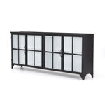 Featuring Camila Sideboard by Four Hands at Amethyst Home. A black iron frame with windowpane detail contrasts a stark white interior for an updated take on the traditional media console. Open-front glass doors and ample shelving maximize storage and display options.
Overall Dimensions: 94.50"W x 16"L x 39.50"HColors: Tempered Glass, Painted White, BlackMater.  Amethyst Home provides interior design, new home construction design consulting, vintage area rugs, and lighting in the Dallas metro area.