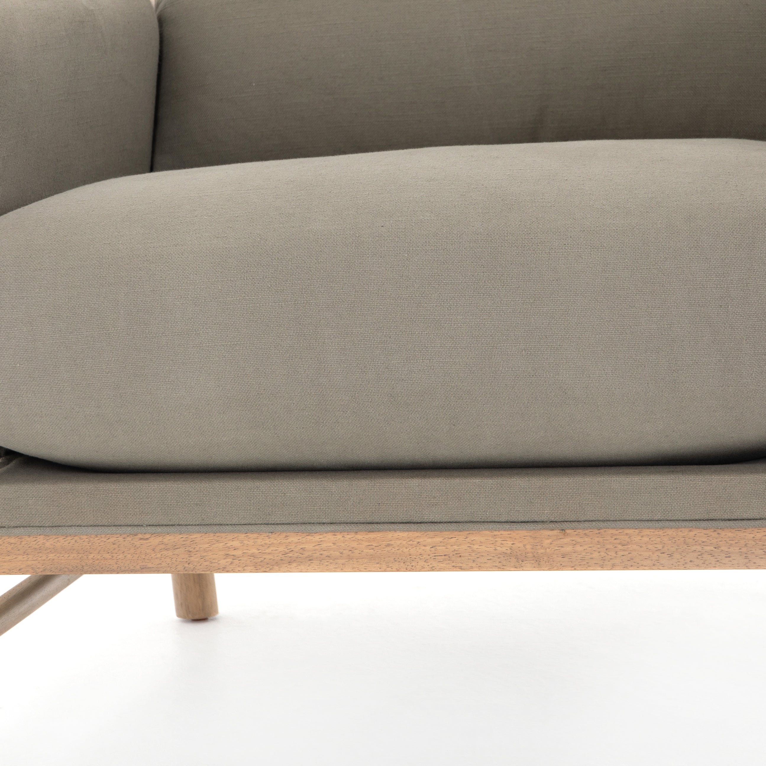 Featuring Harrison Chair - Villa Olive by Four Hands at Amethyst Home. Details make this Harrison Chair - Villa Olive. With plush cotton-blend upholstery that wraps each arm, faux toggles add an element of interest to luxuriously comfortable mid-century-inspired seating in a light olive hue, with softly sculpted parawood framing carrying out a beautifully n.  Amethyst Home provides interior design, new home construction design consulting, vintage area rugs, and lighting in the Portland metro area.