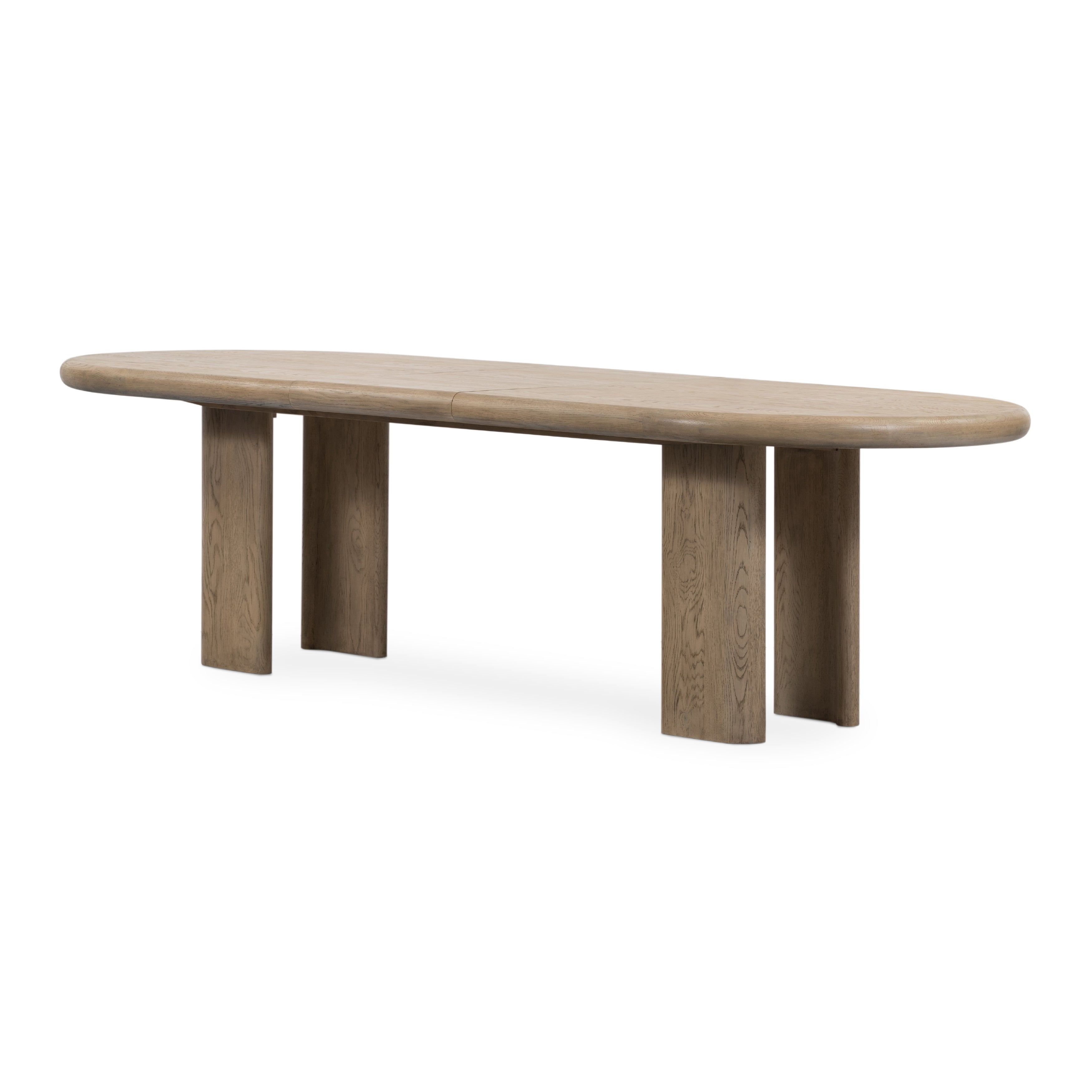 Featuring Jaylen Extension Dining Table - Yucca Oak by Four Hands at Amethyst Home. The rounded edges of this Jaylen Extension Dining Table - Yucca Oak are so dreamy. Made from solid oak with an oak veneer, this both a kid friendly and beautiful table to add to any dining room or kitchen area! The extension piece is self-storing and allows entertainment perfe.  Amethyst Home provides interior design, new home construction design consulting, vintage area rugs, and lighting in the Dallas metro area.