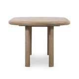 Featuring Jaylen Extension Dining Table - Yucca Oak by Four Hands at Amethyst Home. The rounded edges of this Jaylen Extension Dining Table - Yucca Oak are so dreamy. Made from solid oak with an oak veneer, this both a kid friendly and beautiful table to add to any dining room or kitchen area! The extension piece is self-storing and allows entertainment per.  Amethyst Home provides interior design, new home construction design consulting, vintage area rugs, and lighting in the Portland metro area.