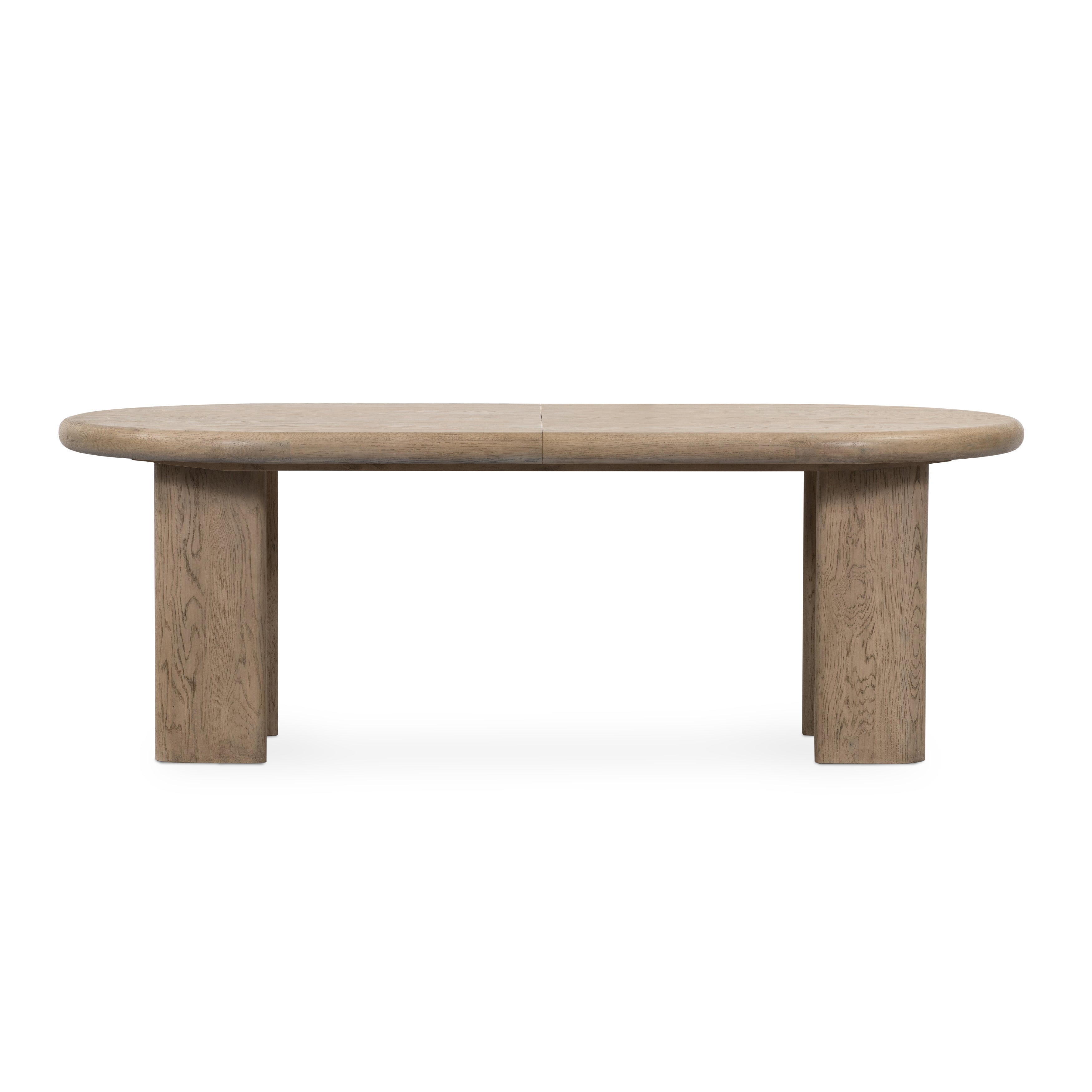 Featuring Jaylen Extension Dining Table - Yucca Oak by Four Hands at Amethyst Home. The rounded edges of this Jaylen Extension Dining Table - Yucca Oak are so dreamy. Made from solid oak with an oak veneer, this both a kid friendly and beautiful table to add to any dining room or kitchen area! The extension piece is self-storing and allows entertainment perfec.  Amethyst Home provides interior design, new home construction design consulting, vintage area rugs, and lighting in the Omaha metro area.