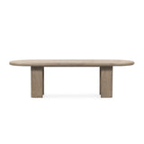 Featuring Jaylen Extension Dining Table - Yucca Oak by Four Hands at Amethyst Home. The rounded edges of this Jaylen Extension Dining Table - Yucca Oak are so dreamy. Made from solid oak with an oak veneer, this both a kid friendly and beautiful table to add to any dining room or kitchen area! The extension piece is self-storing and allows entertainment perf.  Amethyst Home provides interior design, new home construction design consulting, vintage area rugs, and lighting in the Houston metro area.