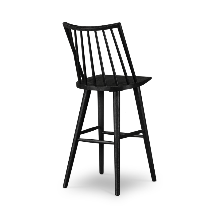 Featuring Lewis Windsor Bar + Counter Stool - Black Oak by Four Hands at Amethyst Home. A clean, modern take on the traditional Windsor. This tall and beautiful Windsor Bar Stool is wire-brushed to highlight the cathedral grain of black oak.
Bar Stool Overall Dimensions: 18.25"W x 20.25"L x 44.25"HSeat Depth: 16.50"Seat Height: 29"
Counter Stool Overall.  Amethyst Home provides interior design, new home construction design consulting, vintage area rugs, and lighting in the Laguna Beach metro area.