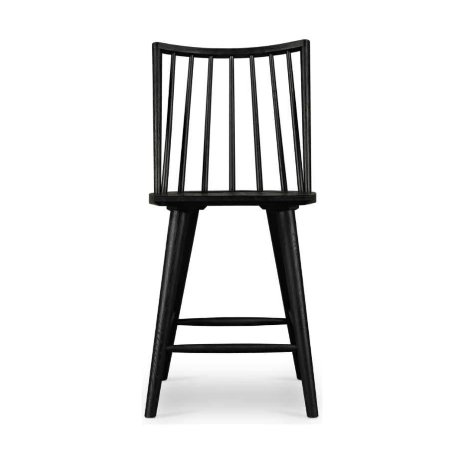 Featuring Lewis Windsor Bar + Counter Stool - Black Oak by Four Hands at Amethyst Home. A clean, modern take on the traditional Windsor. This tall and beautiful Windsor Bar Stool is wire-brushed to highlight the cathedral grain of black oak.
Bar Stool Overall Dimensions: 18.25"W x 20.25"L x 44.25"HSeat Depth: 16.50"Seat Height: 29"
Counter Stool Overall D.  Amethyst Home provides interior design, new home construction design consulting, vintage area rugs, and lighting in the Alpharetta metro area.