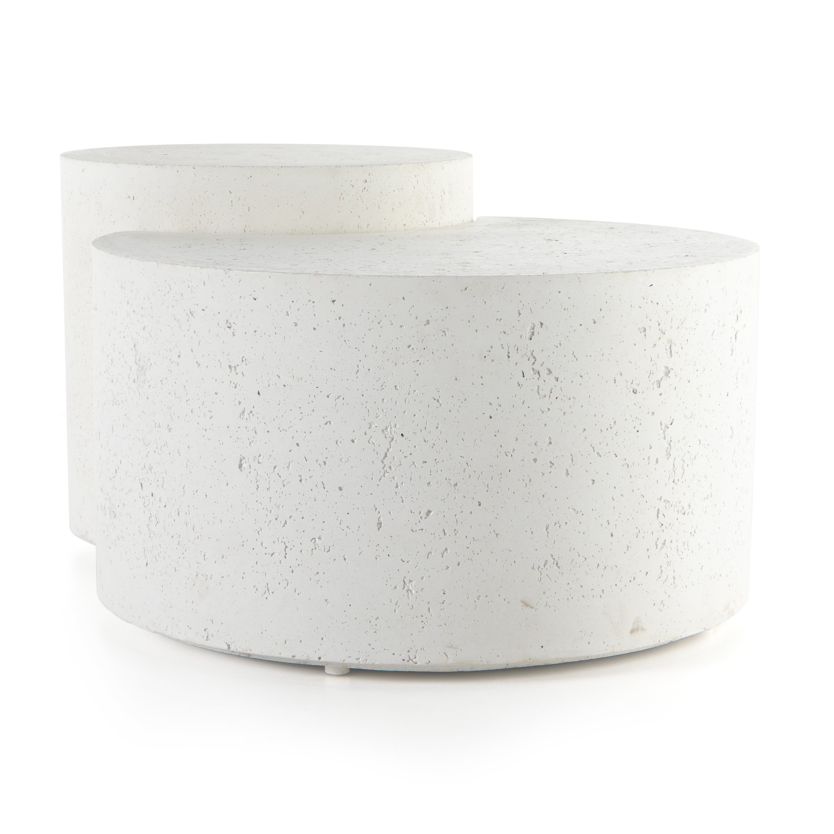 Featuring Meza Nesting Coffee Table - Textured White by Four Hands at Amethyst Home. Made from white-finished concrete with deep, textured pitting, this Meza Nesting Coffee Table - Textured White is sturdy and beautiful. Inspired by mid-century coral décor, this nesting coffee table features two tiers for a layered look with modernity.
Overall Dimensions.  Amethyst Home provides interior design, new home construction design consulting, vintage area rugs, and lighting in the Los Angeles metro area.