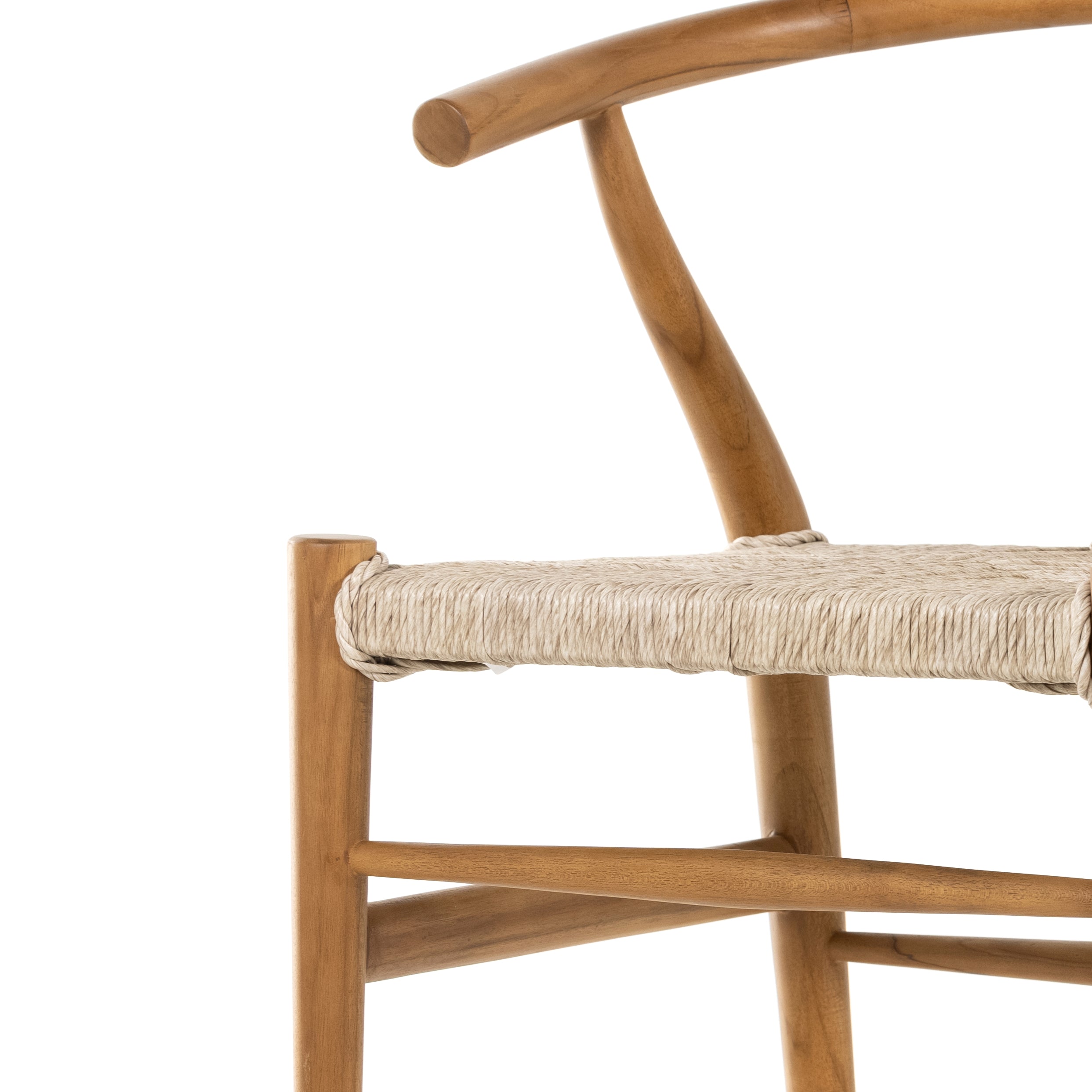 Featuring Muestra Dining Chair - Natural Teak by Four Hands at Amethyst Home. Modern curves redefine classic wishbone seating in this Muestra Dining Chair - Natural Teak. Vintage white all-weather wicker is woven for a dose of fresh texture against a neutral frame of natural teak. Cover or store indoors during inclement weather and when not in use.
Overall .  Amethyst Home provides interior design, new home construction design consulting, vintage area rugs, and lighting in the Monterey metro area.