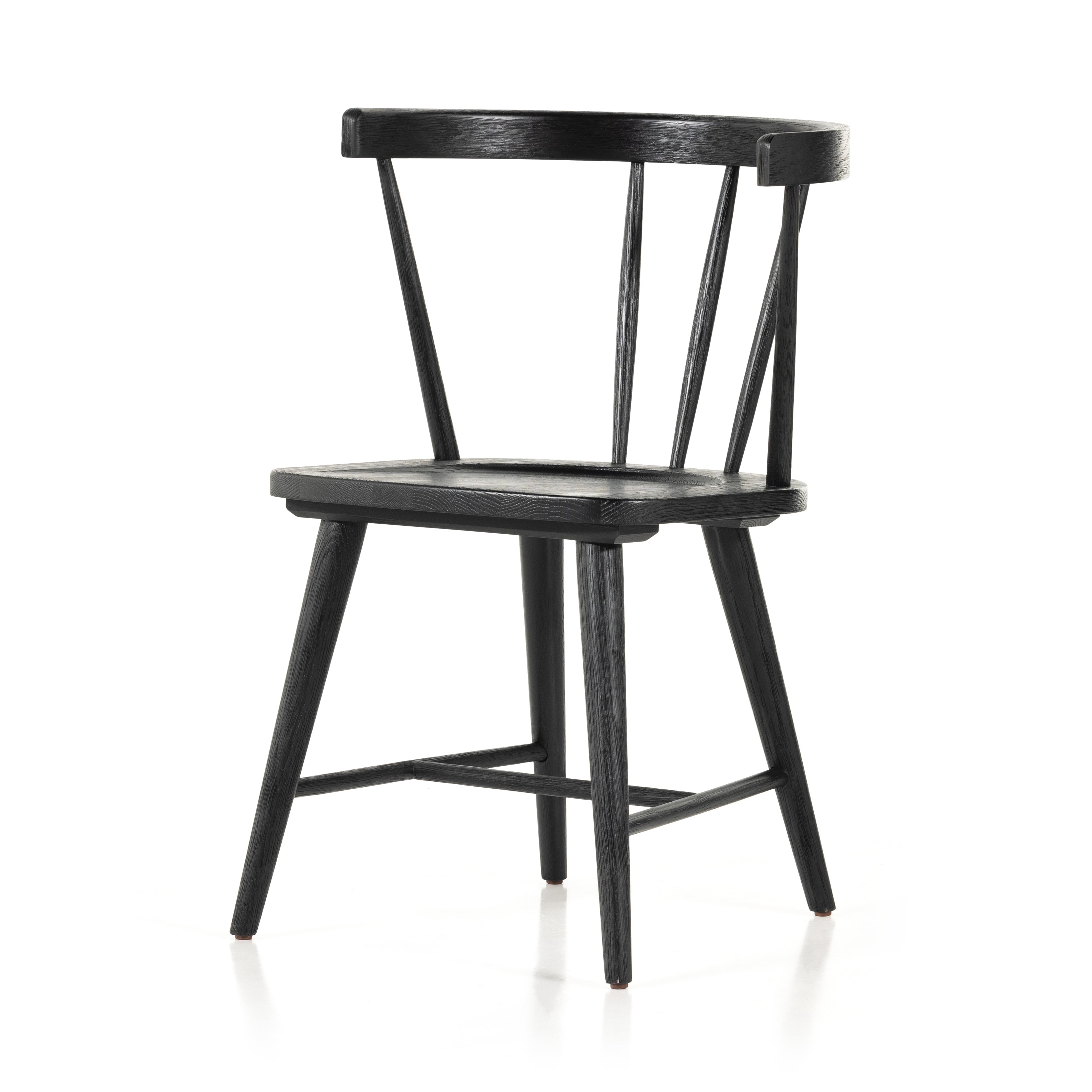 Featuring Naples Dining Chair - Black Oak by Four Hands at Amethyst Home. This Naples Dining Chair - Black Oak is a fresh twist on traditional Windsor-style seating is crafted from solid black-finished oak, for a look that’s always in style.
Overall Dimensions: 20.50"W x 21.50"L x 31.75"HColors: Black Oak, Black Oak VeneerMaterials: Solid Oak, Oak VeneerW.  Amethyst Home provides interior design, new home construction design consulting, vintage area rugs, and lighting in the Alpharetta metro area.