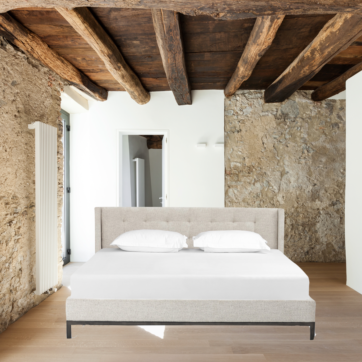 Featuring Newhall Short Bed - Plushtone Linen by Four Hands at Amethyst Home. Subtle, modern elegance. A low, tufted headboard in a neutral, chenille-like covering pairs with a simple gunmetal iron base.
King Overall Dimensions: 80.50"W x 86.50"L x 40.25"HQueen Overall Dimensions: 64.50"W x 86.50"L x 40.25"H
Colors: Plushtone Linen, Light GunmetalMaterials: 1.  Amethyst Home provides interior design, new home construction design consulting, vintage area rugs, and lighting in the Dallas metro area.