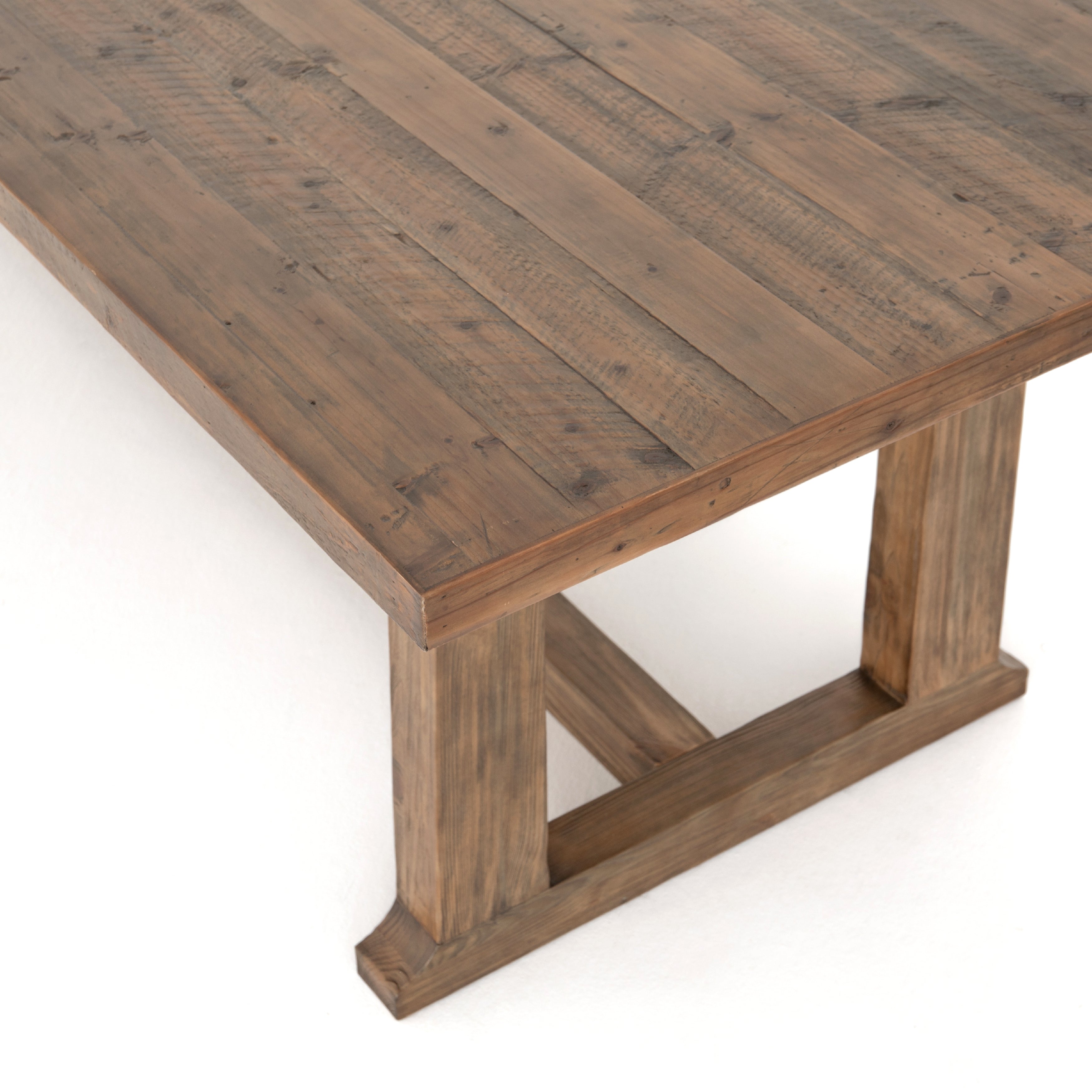 Featuring Otto Dining Table - 110" by Four Hands at Amethyst Home. Bring a traditional sense to the table with this Otto Dining Table - 110". Finished in a warm honey hue, a trestle-style base of reclaimed pine supports a rectangular top of pine, waxed and bleached for a rustic look with natural depth.
Amethyst Home celebrates natural materials, which oft.  Amethyst Home provides interior design, new home construction design consulting, vintage area rugs, and lighting in the Washington metro area.