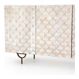 Featuring Rio Media Console - Round Cut White Wash by Four Hands at Amethyst Home. We love the texture of this Rio Media Console - Round Cut White Wash. Made from solid mango with spacious interior shelving and a rear cutout for card management, this is a beautiful piece to add to any living room or entertainment area. 
Overall Dimensions: 82"W x 18.25"L x .  Amethyst Home provides interior design, new home construction design consulting, vintage area rugs, and lighting in the Portland metro area.