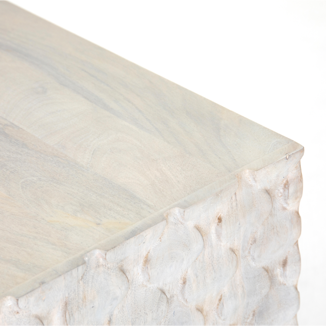 Featuring Rio Media Console - Round Cut White Wash by Four Hands at Amethyst Home. We love the texture of this Rio Media Console - Round Cut White Wash. Made from solid mango with spacious interior shelving and a rear cutout for card management, this is a beautiful piece to add to any living room or entertainment area. 
Overall Dimensions: 82"W x 18.25.  Amethyst Home provides interior design, new home construction design consulting, vintage area rugs, and lighting in the Winter Garden metro area.