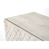 Featuring Rio Media Console - Round Cut White Wash by Four Hands at Amethyst Home. We love the texture of this Rio Media Console - Round Cut White Wash. Made from solid mango with spacious interior shelving and a rear cutout for card management, this is a beautiful piece to add to any living room or entertainment area. 
Overall Dimensions: 82"W x 18.25"L x 28.  Amethyst Home provides interior design, new home construction design consulting, vintage area rugs, and lighting in the Boston metro area.