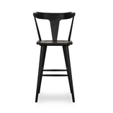 Featuring Ripley Black Oak Bar + Counter Stool by Four Hands at Amethyst Home. A fresh, bar-style take on mid-century Windsor seating is found in this Ripley Black Oak Bar + Counter Stool. Featuring a bowed, sculptural silhouette and soft black finish to highlight the natural grain of weathered oak.
Bar Overall Dimensions: 20.50"W x 20"L x 42.25"HSeat De.  Amethyst Home provides interior design, new home construction design consulting, vintage area rugs, and lighting in the Kansas City metro area.