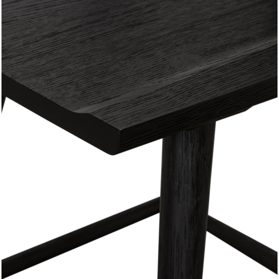 Featuring Ripley Black Oak Bar + Counter Stool by Four Hands at Amethyst Home. A fresh, bar-style take on mid-century Windsor seating is found in this Ripley Black Oak Bar + Counter Stool. Featuring a bowed, sculptural silhouette and soft black finish to highlight the natural grain of weathered oak.
Bar Overall Dimensions: 20.50"W x 20"L x 42.25"HSeat Dept.  Amethyst Home provides interior design, new home construction design consulting, vintage area rugs, and lighting in the Calabasas metro area.
