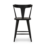 Featuring Ripley Black Oak Bar + Counter Stool by Four Hands at Amethyst Home. A fresh, bar-style take on mid-century Windsor seating is found in this Ripley Black Oak Bar + Counter Stool. Featuring a bowed, sculptural silhouette and soft black finish to highlight the natural grain of weathered oak.
Bar Overall Dimensions: 20.50"W x 20"L x 42.25"HSeat Depth: .  Amethyst Home provides interior design, new home construction design consulting, vintage area rugs, and lighting in the Boston metro area.