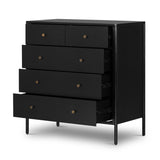 Featuring Soto 5 Drawer Dresser - Black by Four Hands at Amethyst Home. Bring a clean, beautifully industrial look to the bedroom with this Soto 5 Drawer Dresser - Black!  The roomy five-drawer dresser is made from black-finished iron, featuring bronzed iron hardware to elevate the look of any bedroom!
Overall Dimensions: 36"W x 19"L x 38.50"H
Colors: Blac.  Amethyst Home provides interior design, new home construction design consulting, vintage area rugs, and lighting in the Calabasas metro area.