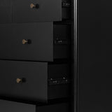 Featuring Soto 5 Drawer Dresser - Black by Four Hands at Amethyst Home. Bring a clean, beautifully industrial look to the bedroom with this Soto 5 Drawer Dresser - Black!  The roomy five-drawer dresser is made from black-finished iron, featuring bronzed iron hardware to elevate the look of any bedroom!
Overall Dimensions: 36"W x 19"L x 38.50"H
Colors: B.  Amethyst Home provides interior design, new home construction design consulting, vintage area rugs, and lighting in the Laguna Beach metro area.