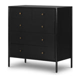 Featuring Soto 5 Drawer Dresser - Black by Four Hands at Amethyst Home. Bring a clean, beautifully industrial look to the bedroom with this Soto 5 Drawer Dresser - Black!  The roomy five-drawer dresser is made from black-finished iron, featuring bronzed iron hardware to elevate the look of any bedroom!
Overall Dimensions: 36"W x 19"L x 38.50"H
Colors: Blac.  Amethyst Home provides interior design, new home construction design consulting, vintage area rugs, and lighting in the Nashville metro area.