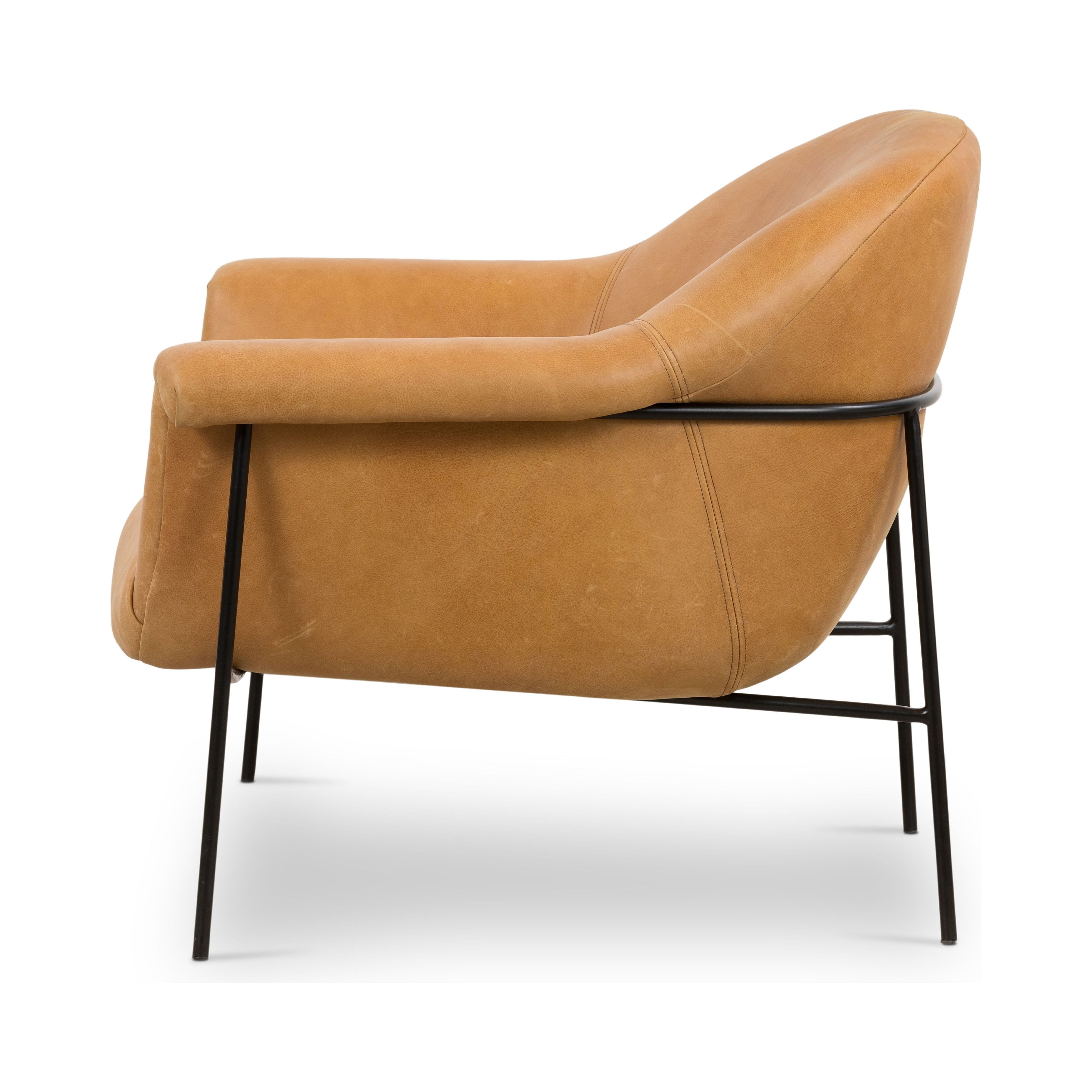 Featuring Suerte Chair - Palermo Butterscotch by Four Hands at Amethyst Home. With a curvy silhouette and classic rolled arms, this Suerte Chair - Palermo Butterscotch has butterscotch leather that lends a fresh feel to vintage-inspired accent seating. The airy iron cradle base brings a beautiful balance of scale to any living room or office!
Overall Dimensi.  Amethyst Home provides interior design, new home construction design consulting, vintage area rugs, and lighting in the Seattle metro area.