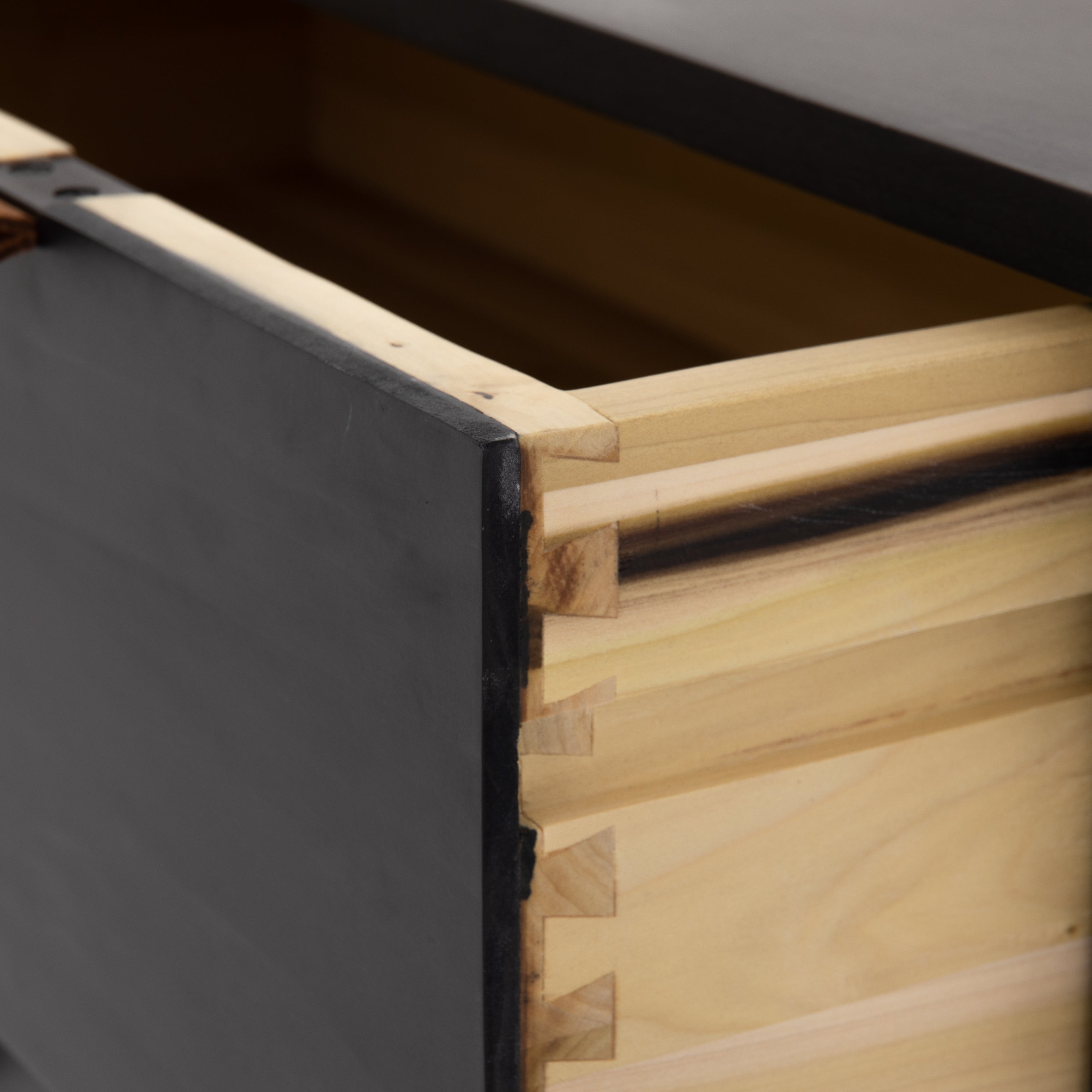 Featuring Trey 5 Drawer Dresser - Black Wash Poplar by Four Hands at Amethyst Home. The toffee leather handles of this Trey 5 Drawer Dresser - Black Wash Poplar bring a classy pop of color and texture to the space. A stylish dresser of black-washed poplar offers plenty of bedroom storage space thanks to five spacious drawers. 
Overall Dimensions: 36"W x 18.  Amethyst Home provides interior design, new home construction design consulting, vintage area rugs, and lighting in the Nashville metro area.