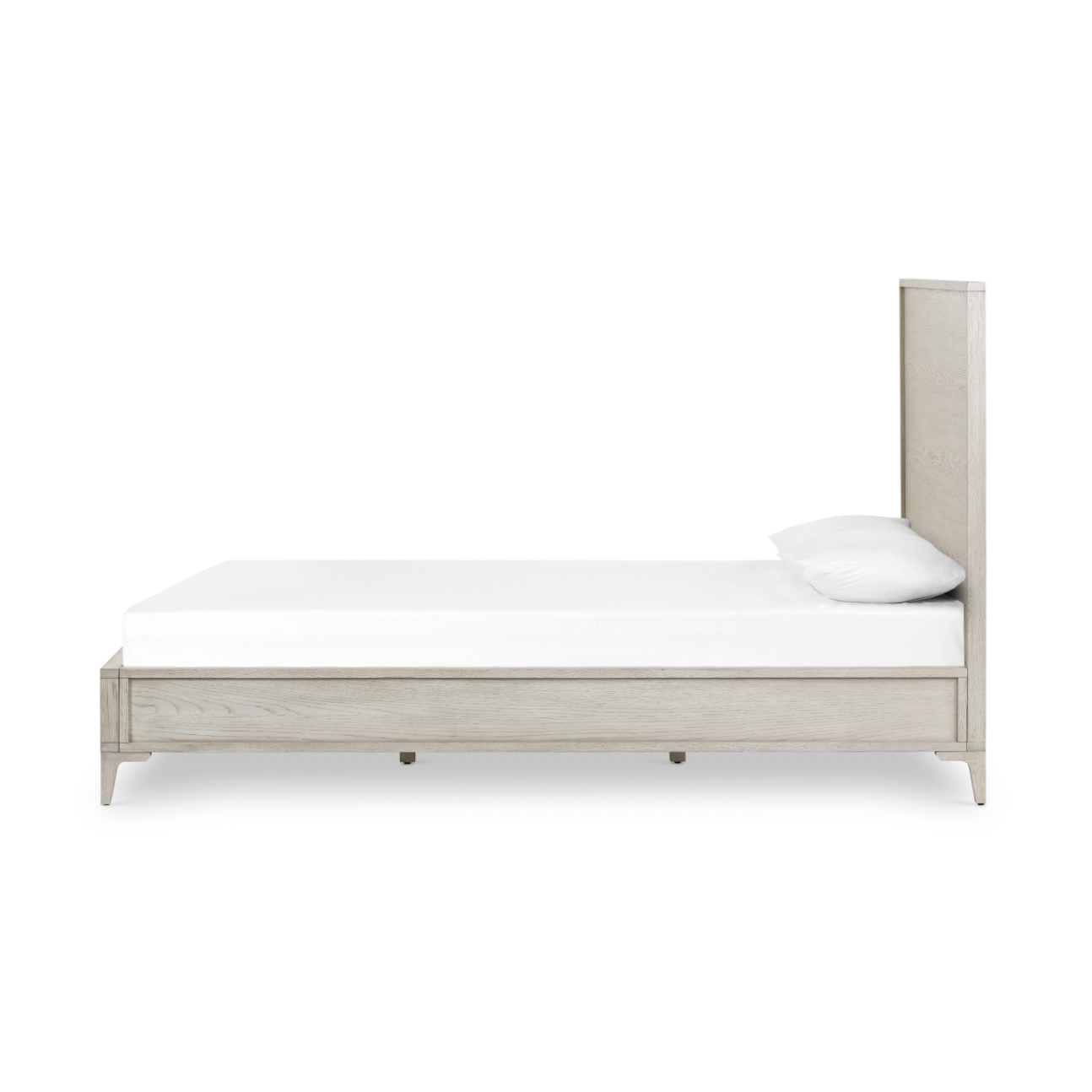 Featuring Viggo Bed by Four Hands at Amethyst Home. Finished in a beautifully light vintage white this Viggo Bed is a low, clean-lined oak bed featuring inset panel detailing on head and foot boards plus side rails, for an elegant, angular look for any bedroom. 
Colors: Vintage White Oak, Vintage White Oak SolidMaterials: Oak Veneer, Solid Oak
Queen Overal.  Amethyst Home provides interior design, new home construction design consulting, vintage area rugs, and lighting in the Nashville metro area.