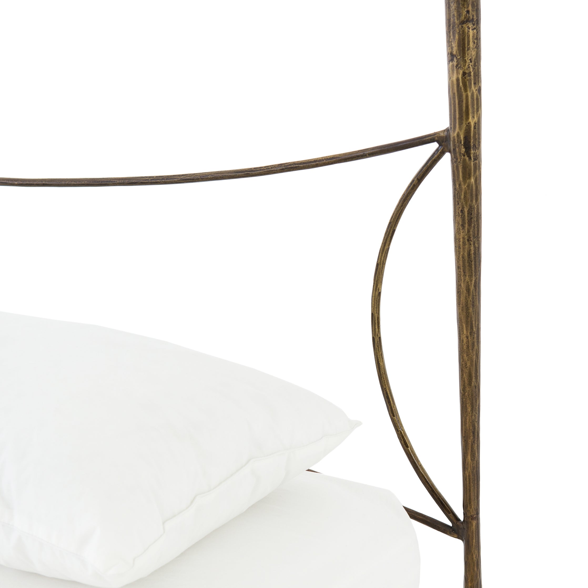 Featuring Westwood Bed by Four Hands at Amethyst Home. Beguiling curves soften hard materials for marked drama with this Westwood Bed. Slim, hammered iron is finished in antique brass for depth that defies this frame's feminine air. Low-profile box spring recommended.
Colors: Antique BrassMaterials: Iron
Queen Overall Dimensions:  62.00"w x 84.00"d x 51..  Amethyst Home provides interior design, new home construction design consulting, vintage area rugs, and lighting in the Los Angeles metro area.
