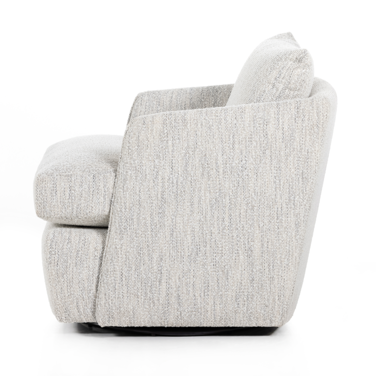 Featuring Whittaker Merino Cotton Swivel Chair by Four Hands at Amethyst Home. This Whittaker Swivel Chair - Merino Cotton is a comfortable classic. Atop a 360-degree swivel base, well-tailored cotton seating provides a beautifully simple place to perch in style, with feather-blend cushioning for total relaxation -- the perfect chair for a baby room, livin.  Amethyst Home provides interior design, new home construction design consulting, vintage area rugs, and lighting in the Charlotte metro area.