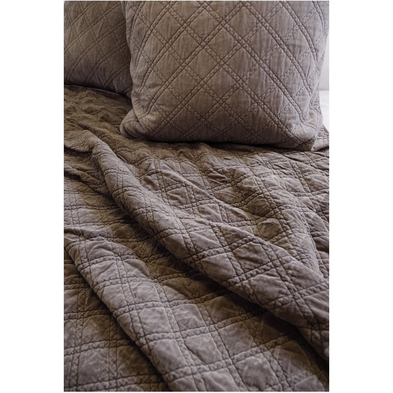 Brussels Coverlet Bedding Pewter - Amethyst HomeThe Brussels Coverlet Bedding Pewter by Pom Pom at Home is a grand and sophisticated line that has a diamond quilted pattern on the front, made of 100% stone washed cotton velvet. Available in several soft, stone washed colors. 100% cotton velvet Machine wash cold; tumble dry low; warm iron as needed Do not bleach