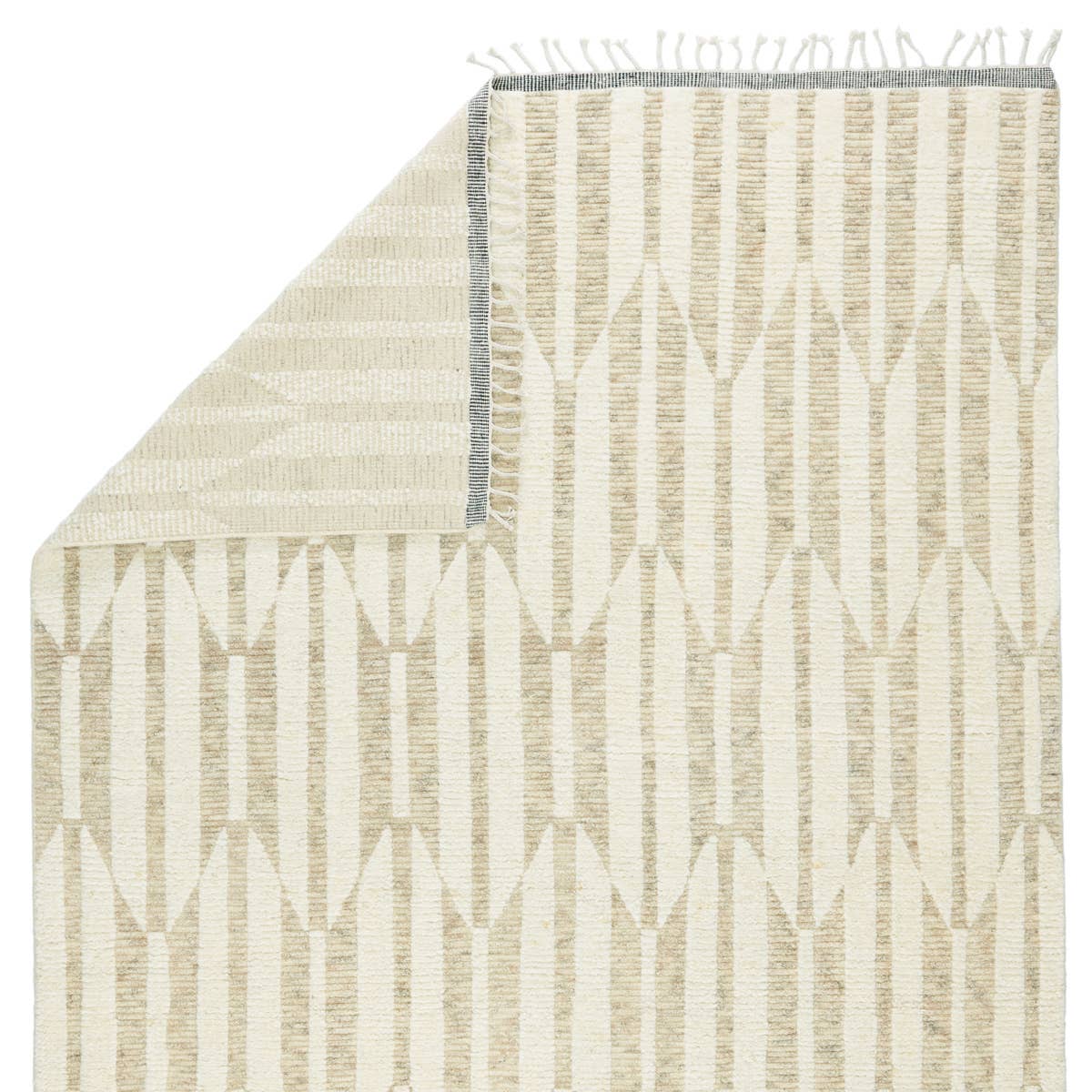 Featuring Keoka Quest Hand-Knotted Rug by Jaipur Living at Amethyst Home. The Keoka Quest Area Rug boasts a fresh take on classic Afghani hand-knotted textiles. In easy-to-deocrate tones of beige, light gray, and ivory, the light and airy colorway of the Quest rug anchors room with versatility and neutral appeal. The texture-rich wool pile features a r.  Amethyst Home provides interior design, new home construction design consulting, vintage area rugs, and lighting in the Newport Beach metro area.