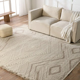 Featuring Satori Suriya Rug by Jaipur Living at Amethyst Home. The handwoven Satori Suriya Area Rug showcases dynamic, global designs with mesmerizing linear details and geometric motifs. The Suriya rug features a versatile, neutral palette and an intricate tribal and diamond pattern. The short fringe detail adds texture to this light brown and cream-colored p.  Amethyst Home provides interior design, new home construction design consulting, vintage area rugs, and lighting in the Omaha metro area.