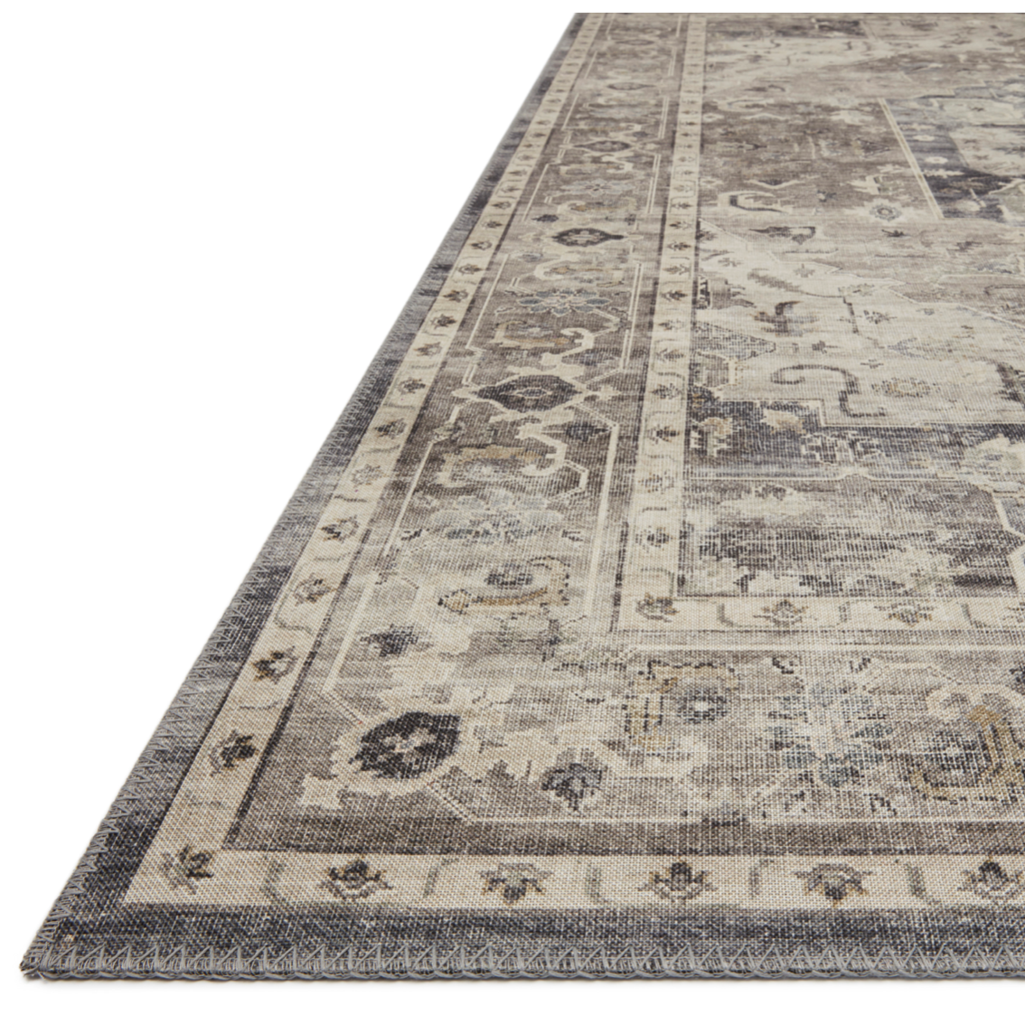 Featuring Hathaway Steel/Ivory Rug by Loloi at Amethyst Home. Featuring soft motifs in a carefully curated color palate of grey, black, ivory and hints of blue, the Hathaway Steel / Ivory area rug captures the essence of one-of-a-kind vintage or antique area rug at an attractive price.
This rug is ideal for high traffic areas due to the rug's power-loome.  Amethyst Home provides interior design, new home construction design consulting, vintage area rugs, and lighting in the Los Angeles metro area.