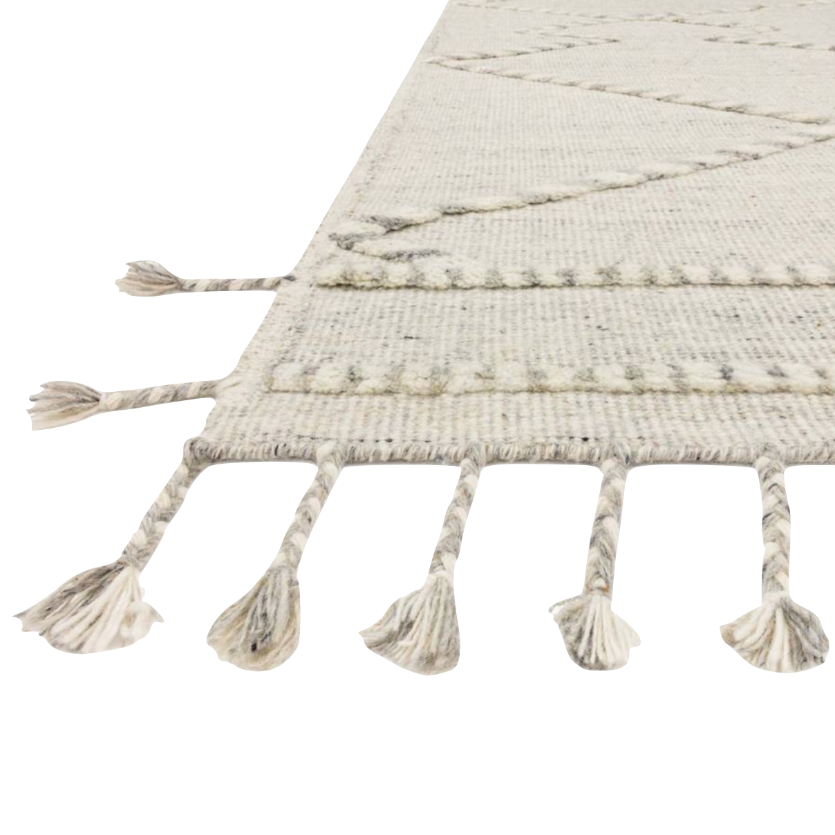 Featuring Iman Ivory / Light Grey Hand-Knotted Rug by Loloi at Amethyst Home. A new take on Moroccan style rugs, theIman Ivory/Light Grey Area Rug is hand knotted of wool and cotton by skilled artisans in India. The surface features linear and braided details, creating tonal variations that make each piece unique. Plus, each design is finished with playful fr.  Amethyst Home provides interior design, new home construction design consulting, vintage area rugs, and lighting in the Dallas metro area.