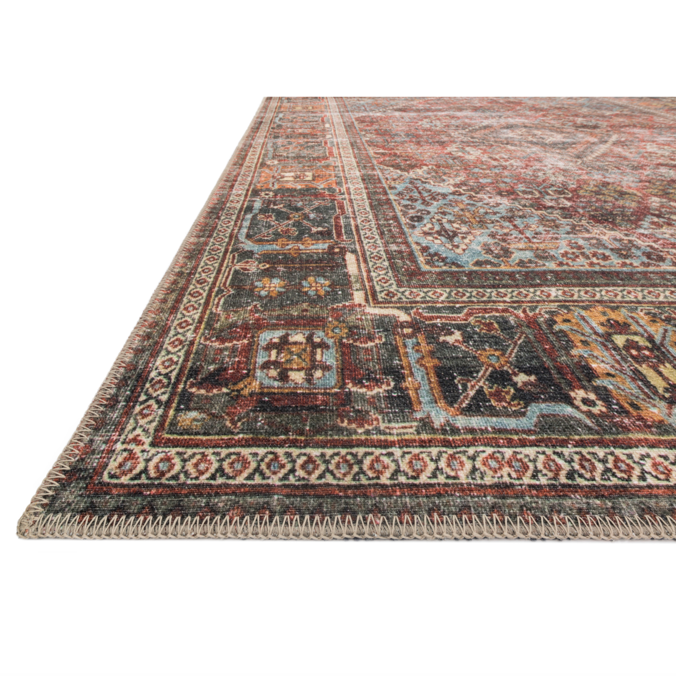 Featuring Loren Brick / Midnight Rug by Loloi at Amethyst Home. Timeless and classic, the Loren Brick / Midnight Area Rug offers vintage hand-knotted looks at an affordable price. Created in Turkey using the most advanced rug-making technology, these printed designs provide a textured effect by portraying every single individual knot on a soft polyester b.  Amethyst Home provides interior design, new home construction design consulting, vintage area rugs, and lighting in the Washington metro area.