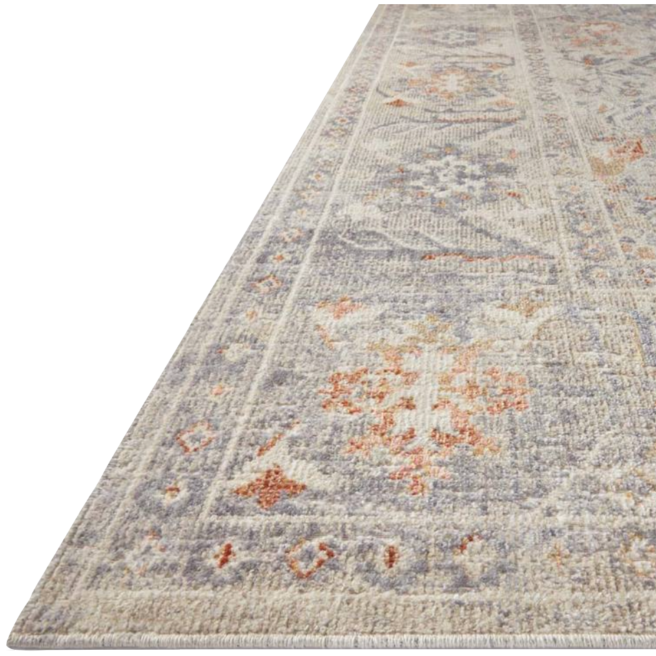 Featuring Rosemarie Chris Loves Julia x Loloi Oatmeal / Lavender ROE-05 Rug by Loloi at Amethyst Home. The Rosemarie Chris Loves Julia x Loloi Oatmeal / Lavender rug is highly durable, bold, never sheds, and soft underfoot for a cozy addition for your home. Inspired by classic vintage and antique rugs, this is a vibrant, yet classic product of collaborat.  Amethyst Home provides interior design, new home construction design consulting, vintage area rugs, and lighting in the Kansas City metro area.