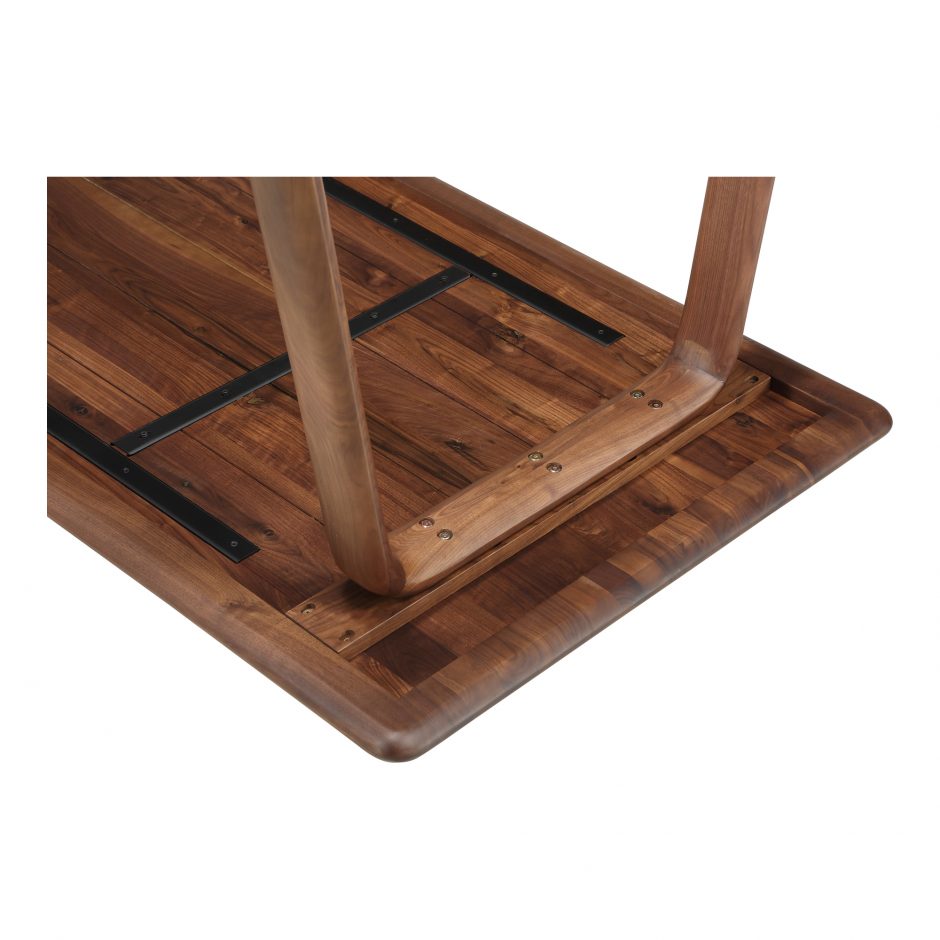 The Malibu dining table embodies an organic aesthetic through its design. Thick pieces of solid walnut is used from head to toe, showing off this pieces beautiful grain pattern and shades. The rounded edges on the legs and table-top creates a flow that is more contemporary and natural. With seating space for 10, the Malibu dining table can host the entire neighborhood.   Dimensions: 88"W x 38"D x 30"H  Materials: Solid Walnut